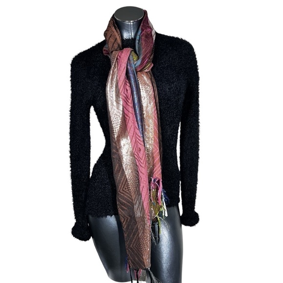 Multi-colored Metallic Scarf Shawl Wrap With Fringe - Picture 4 of 16